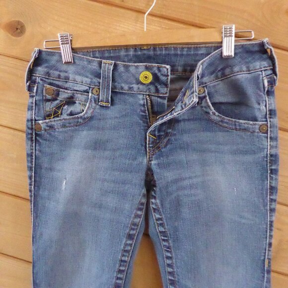 Blue Religion Light Blue Low Rise Boot Legs Yellow Button Flap Pockets Jeans 28 - Picture 5 of 15